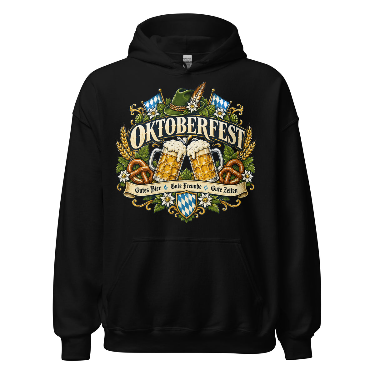 Vintage Oktoberfest Bierembleem Pretzels & Hop Premium Unisex Hoodie - Snappy Mood