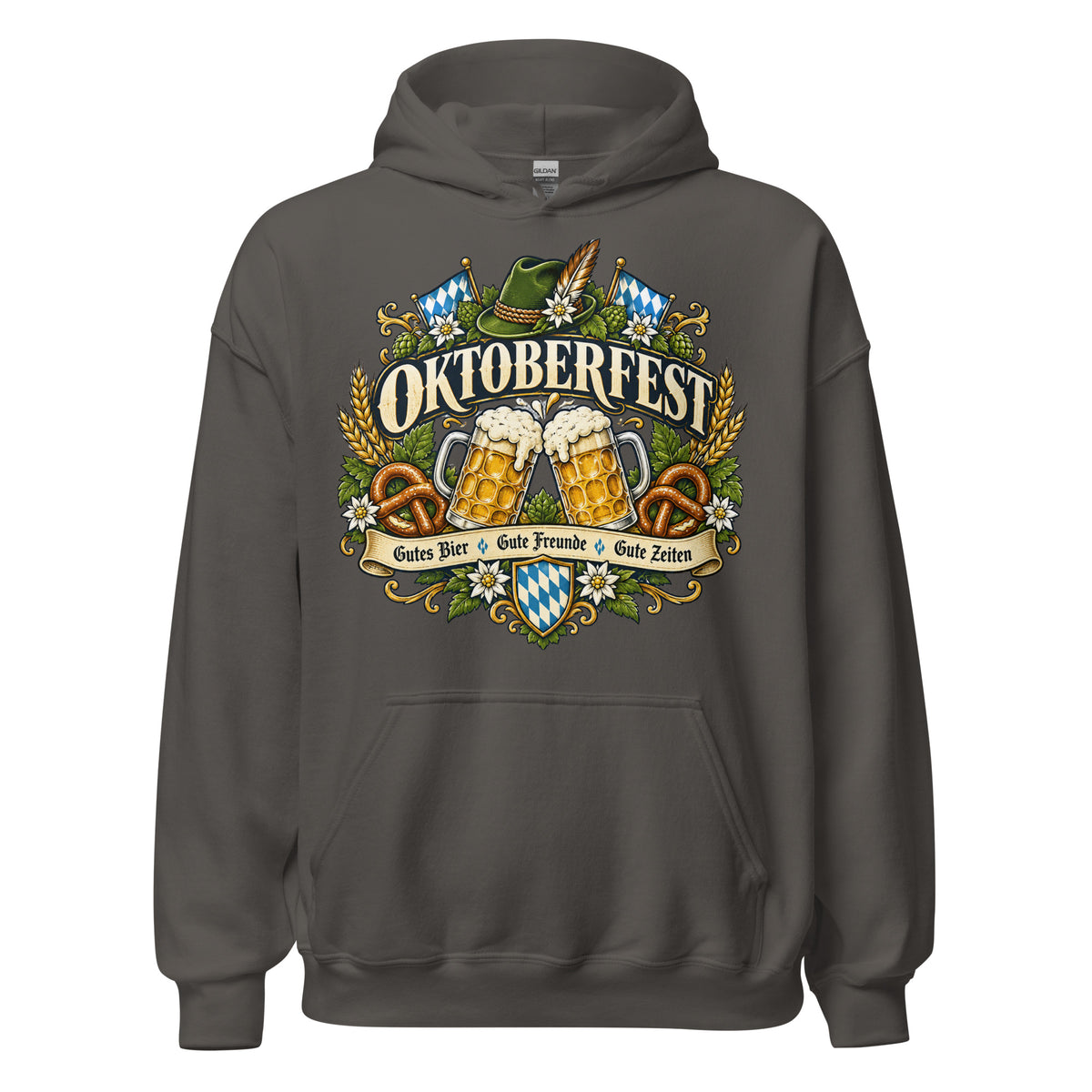 Vintage Oktoberfest Bierembleem Pretzels & Hop Premium Unisex Hoodie - Snappy Mood