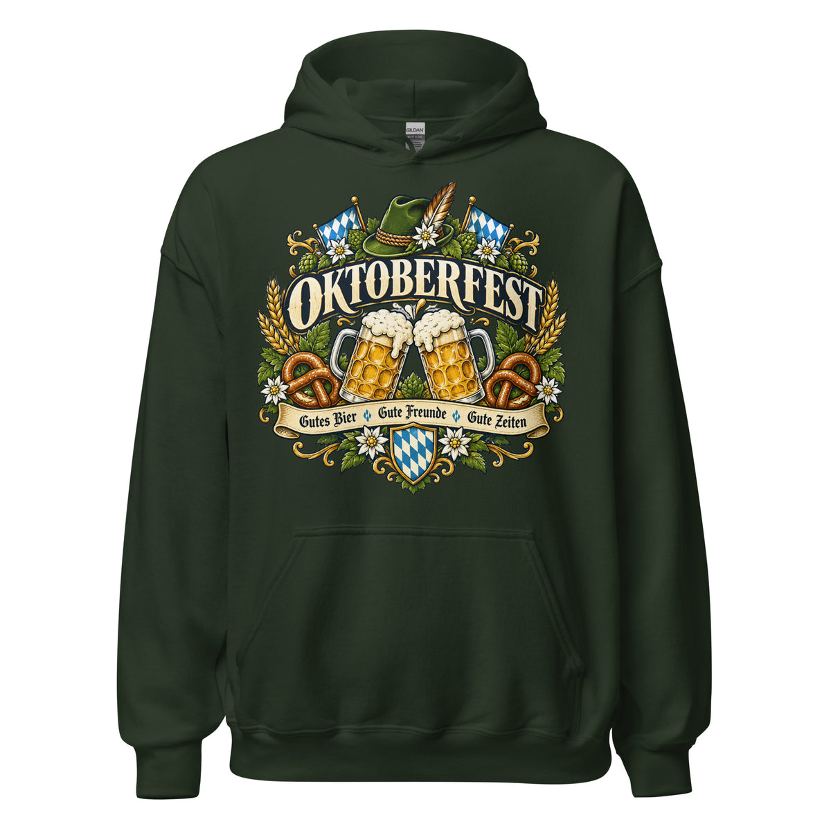 Vintage Oktoberfest Bierembleem Pretzels & Hop Premium Unisex Hoodie - Snappy Mood