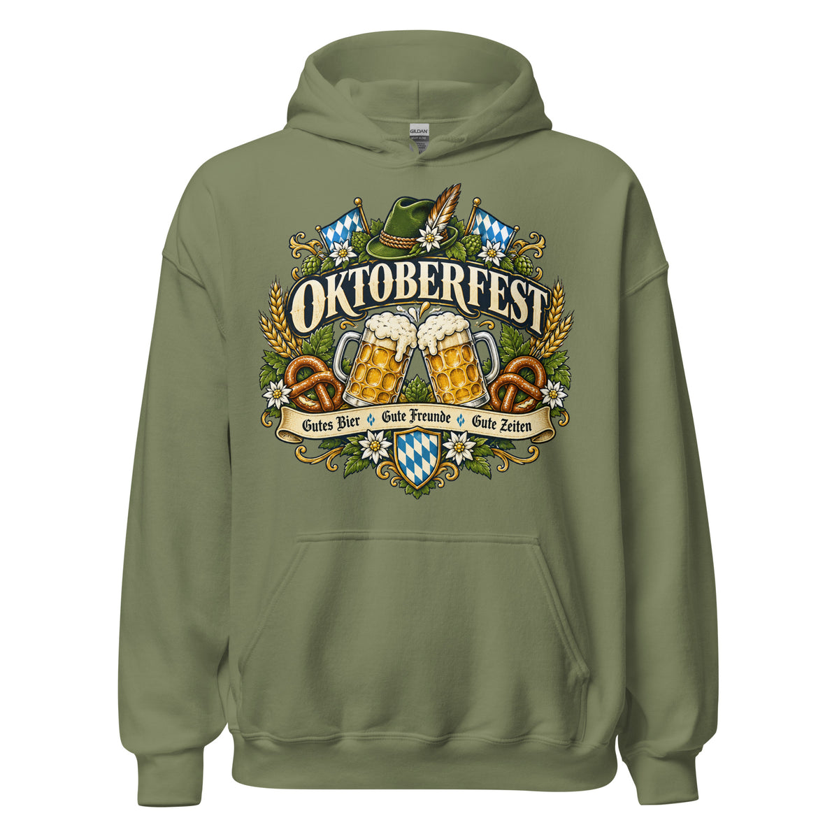Vintage Oktoberfest Bierembleem Pretzels & Hop Premium Unisex Hoodie - Snappy Mood