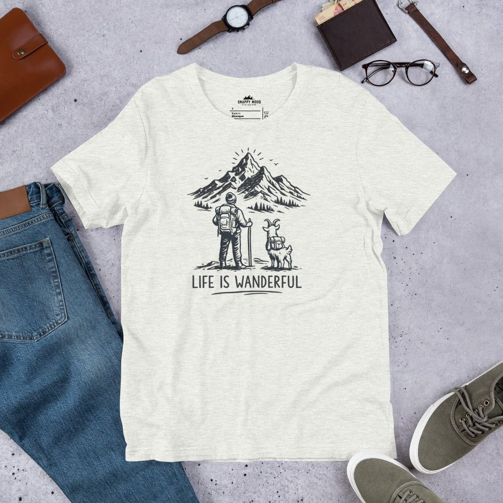 Life Is Wanderful With Goat Funny Hiking T-shirt - Snappy Mood