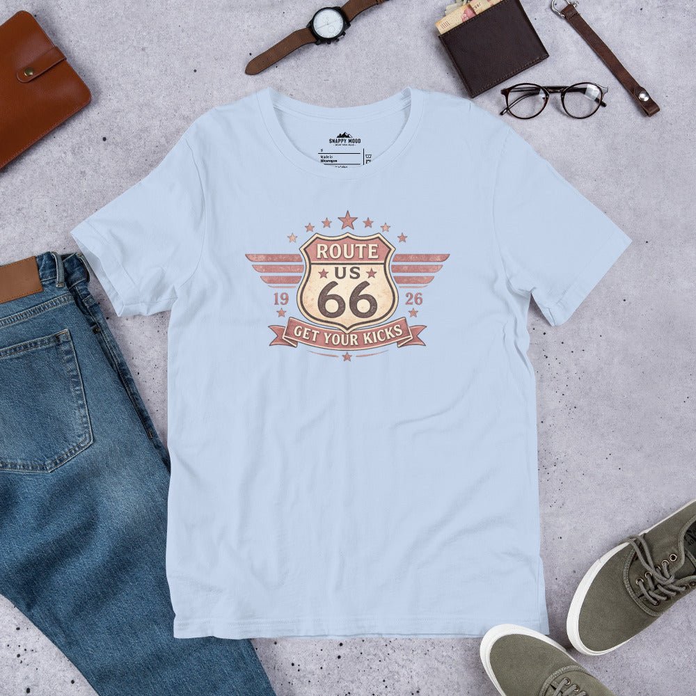Get Your Kicks At Route 66 Roadtrip T-Shirt - Snappy Mood