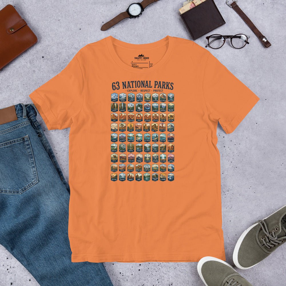 63 National Park Explore Respect Protect T-Shirt - Snappy Mood