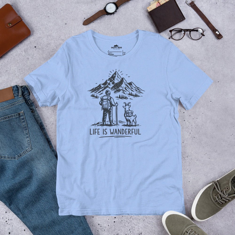 Life Is Wanderful With Goat Funny Hiking T-shirt - Snappy Mood