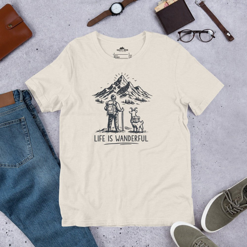 Life Is Wanderful With Goat Funny Hiking T-shirt - Snappy Mood