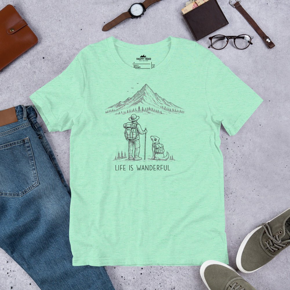 Life Is Wanderful With Dog Hiking T-Shirt - Snappy Mood