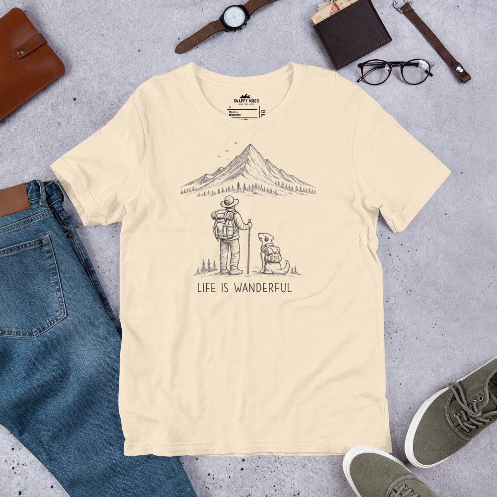 Life Is Wanderful With Dog Hiking T-Shirt - Snappy Mood