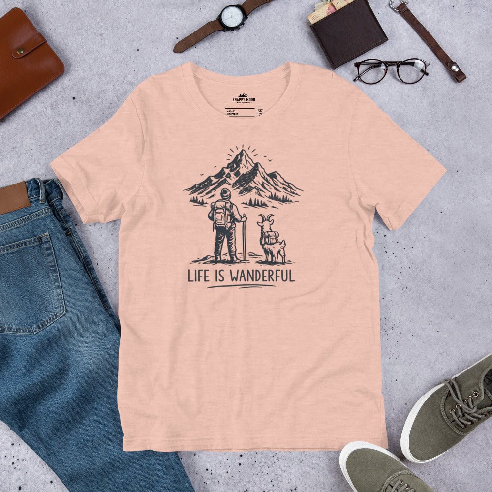 Life Is Wanderful With Goat Funny Hiking T-shirt - Snappy Mood