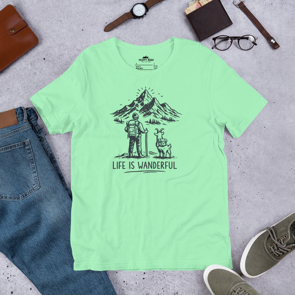 Life Is Wanderful With Goat Funny Hiking T-shirt - Snappy Mood