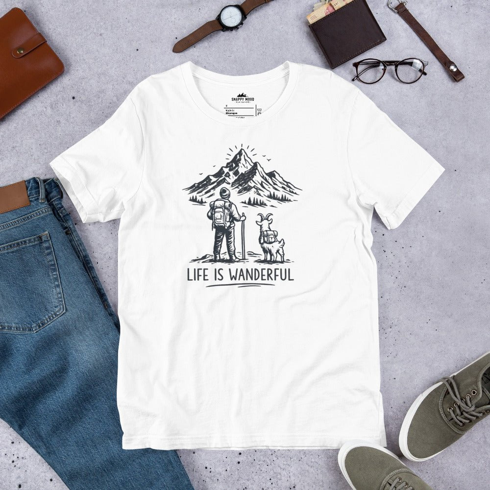 Life Is Wanderful With Goat Funny Hiking T-shirt - Snappy Mood